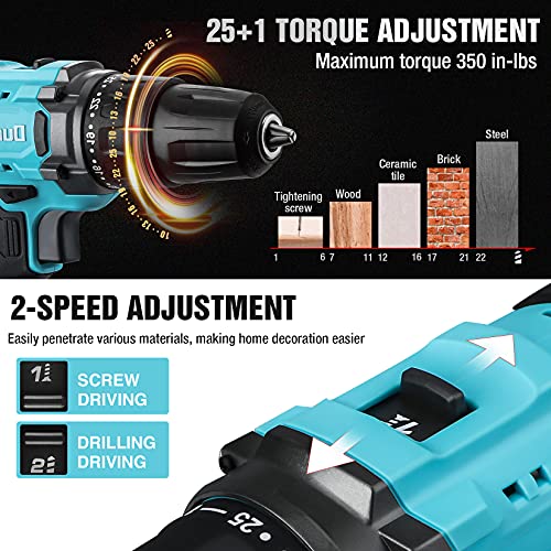 Duratech 20V Cordless Drill, Electric Power Drill Driver Set With 1/2 Inch Keyless Chuck thumb #3