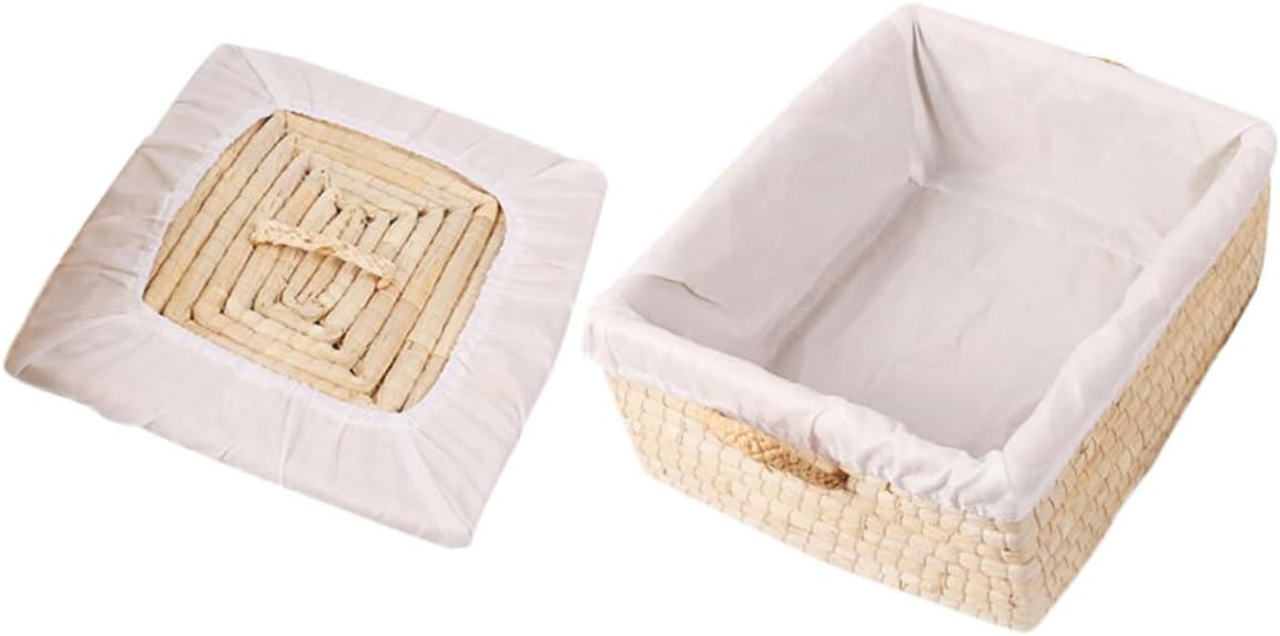 Woven Bread Basket with Lid Straw Storage Container for Bread and Fruit, 25x30x14cm Insulated Square Basket for Kitchen Organizer and Home Serving