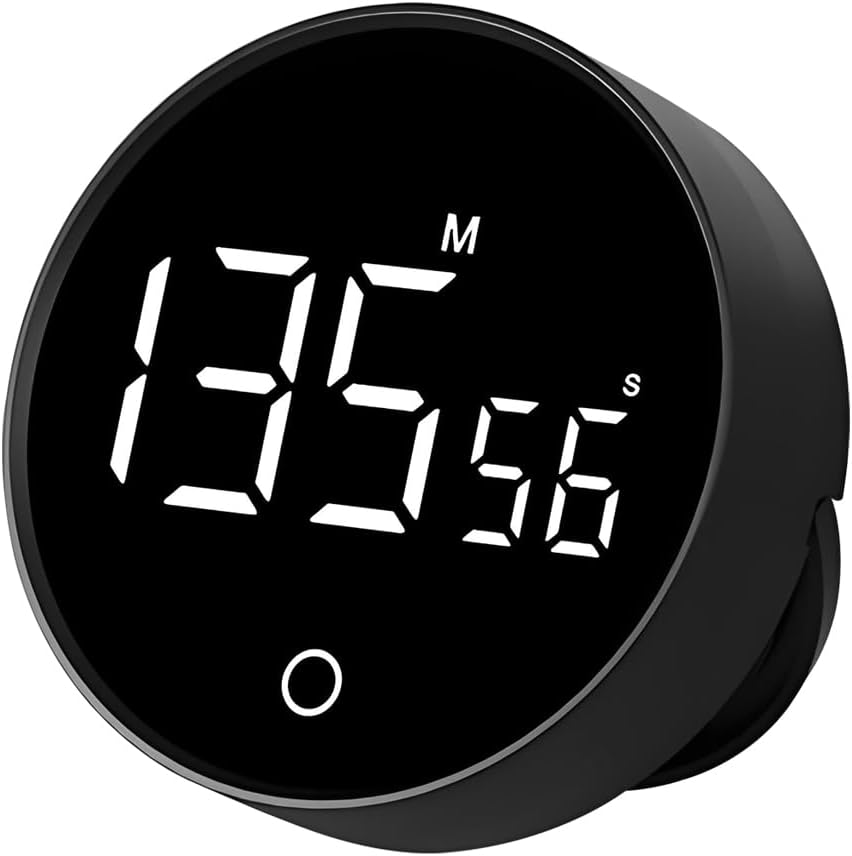 F7 Digital Timer Countdown & Stopwatch with Adjustable Volume, Magnetic Base, Rotating Knob, Rechargeable Battery Perfect for Cooking, Study, and Work - Black