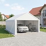 VA-Cerulean Carport Zeltgarage 4x6m, Lagerzelt mit wetterfester PE Plane, Garagenzelt mit verzinktem Stahlrahmen, mit Erdankern und Abspannseilen, Unterstand für Auto, Geräte und Gartenbedarf, Weiß