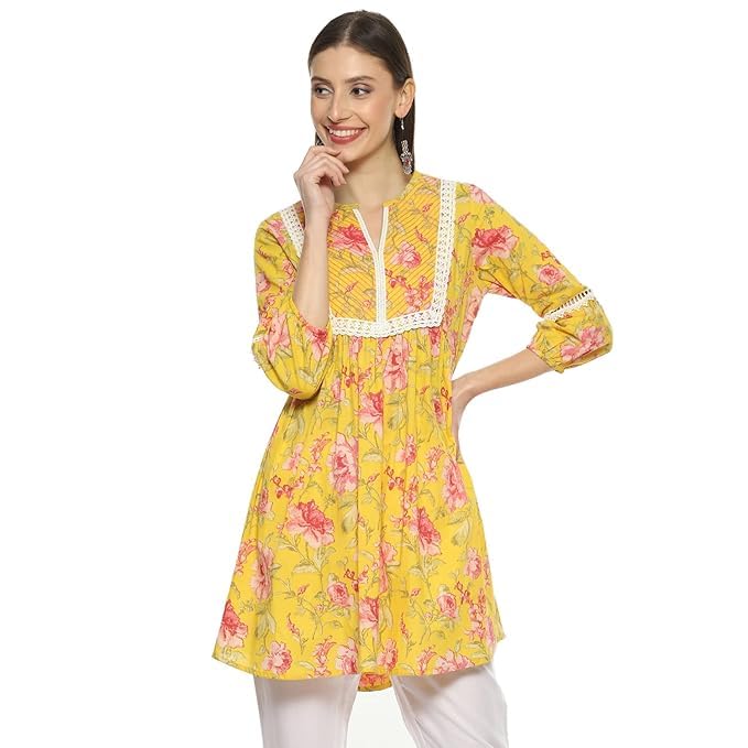 Image of BIBA Women Cotton Straight Fit A Line Printed Kurti