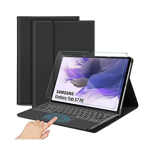 SROSSTEC Tastatur Hülle Kompatibel mit Samsung Tab S7 FE & Tab S7+/Tab S7 Plus, QWERTZ Kabellose Beleuchtete Bluetooth…