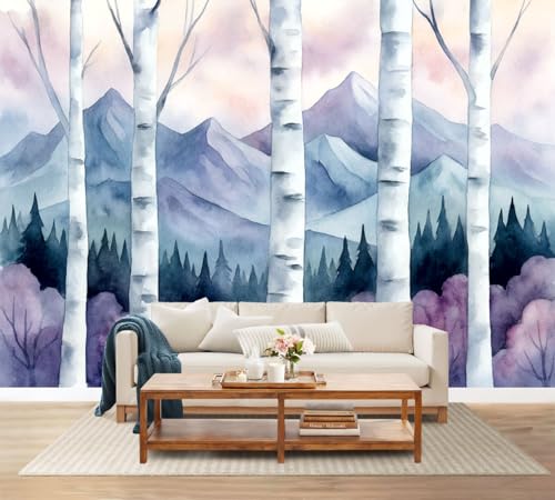 Wall Mural Peel and Stick White Birch Tree Forest Geometric