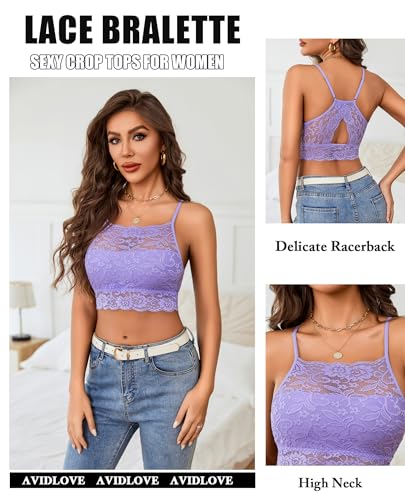 Image of Avidlove Lace Bralette for Women High Neck Camisoles Racerback Double-Layered Crop Top