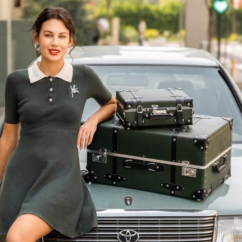 Image of universal trotter Vintage Luggage Set, Retro Trunk PU Leather Suitcases