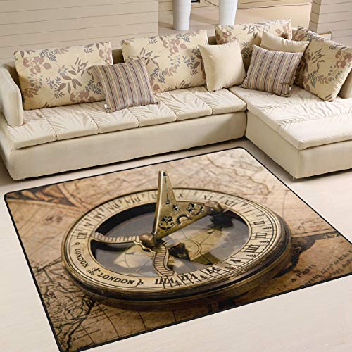 Use7 Teppich, Motiv Vintage Kompass auf Weltkarte, f¨¹r Wohnzimmer, Schlafzimmer, Textil,...
