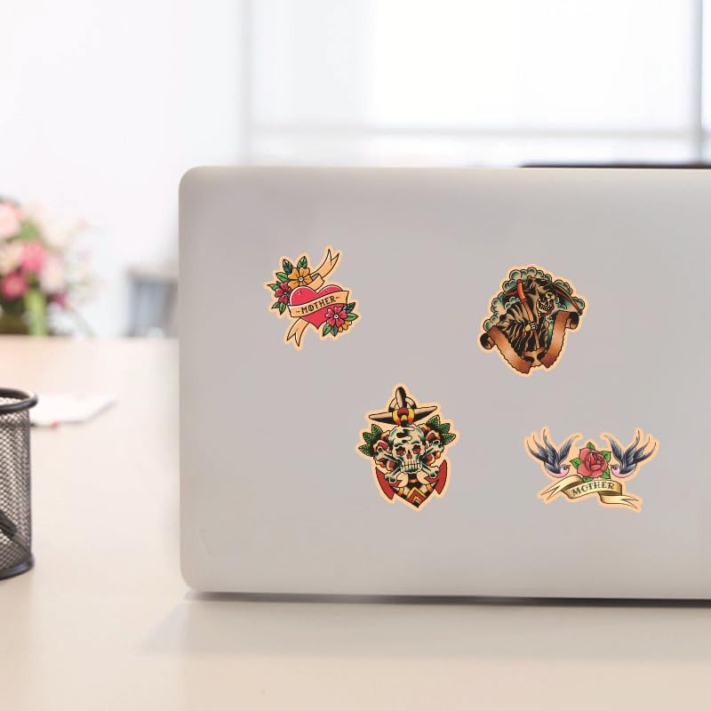 Miniatura 4 de Paquete de 100 calcomanías de tatuaje de graffiti vintage para adultos y adolescentes, calcomanías de vinilo impermeables de terror retro para