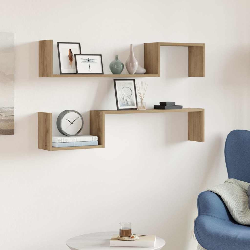 Estantería de pared 2 unidades de roble Artisan, 100 x 15 x 20 cm, material de madera, estantes flotantes para salón, oficina, dormitorio, montaje en pared, almacenamiento versátil