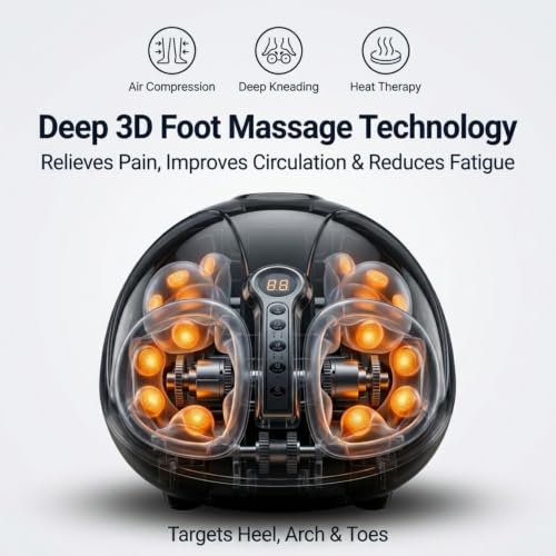 Image of MAK7 Foot Massager Machine [50W]with Deep Kneading, Air Compression & Heat Therapy | Electric Foot Massage Machine with LCD Controls | Fits Most Indian Feet up to 28 cm (Size 11) | Black