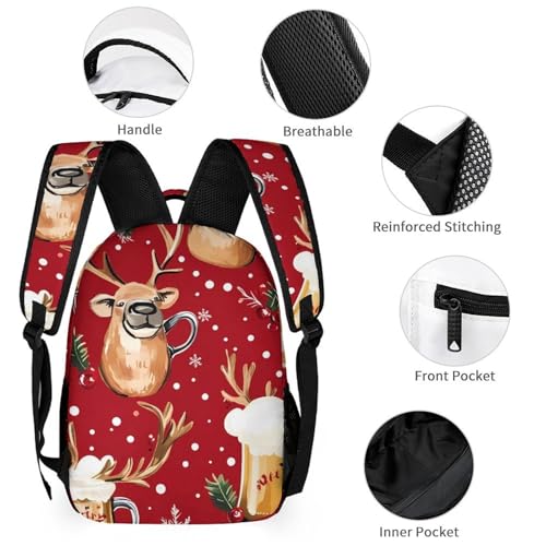Beer Mugs Reindes Red Christmas Backpack Shoulder Bags Lunch Bag Pencil Case Box 3 Set Daypack Cute3
