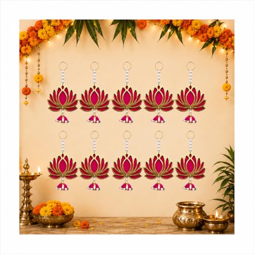 Image of BindianLotus Hanging Pack of 10 for Home Decor, Wall Hanging for Living Room, Pooja Room Items, Mandir Accessories, Main Door Accent, Diwali Festival Decoration, Housewarming Gift