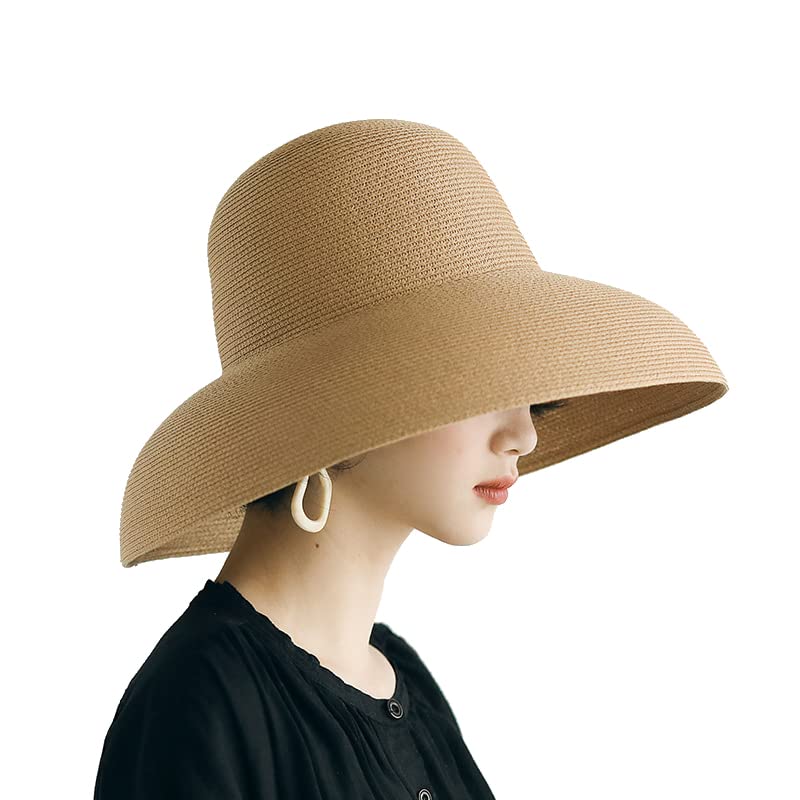 SMAIGEWomens Sun Straw Hat Wide Brim UPF 50 Summer UV Protection Cap Foldable Roll up Floppy Beach Hats for Women (C-Khaki)
