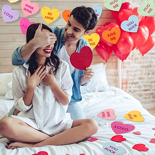 Image of FestikoValentines Day Heart Banner Garland with 32 Pcs Hearts, 32.8ft Candy Color Heart Garland,Heart Sayings Banners for Anniversary,Wedding,Birthday Party,Valentines Decor(2 Strings)