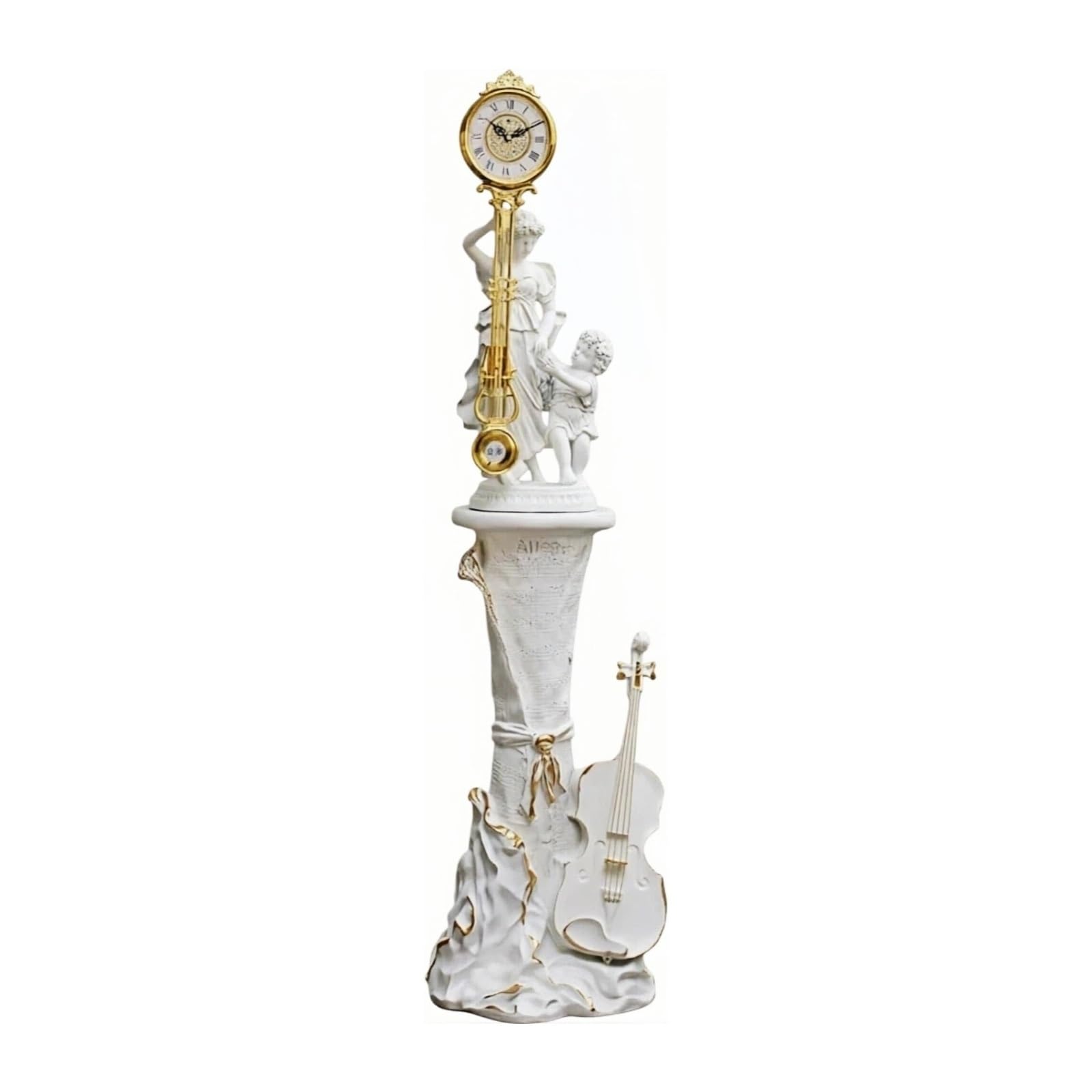 Cenz-888 Floor Clock European Style Musical Sculpture Standing for Living Room for Bedroom & Living Room(White)
