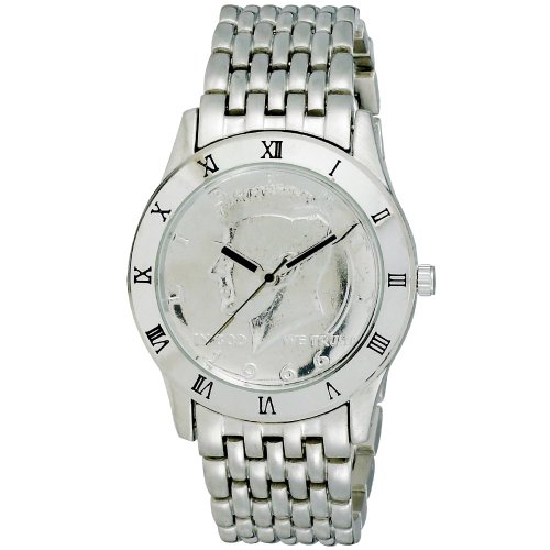August Steiner Hommes de Kennedy ronde demi Dollar argenté Montre bracelet