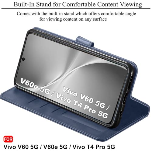 Image of TheGiftKart Flip Back Cover Case for Vivo V60 5G / V60e 5G / Vivo T4 Pro 5G | Dual-Color Leather Finish | Inbuilt Stand & Pockets | Wallet Style Flip Back Case Cover (Faux Leather, Blue & Sky)