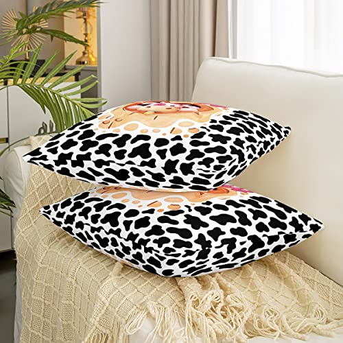 Cowhide Print Throw Pillow Cover 16"X16" Kids Cute Cartoon Farm Livestock Accent Pillow Cover For Kids Boys Girls Kawaii Animal Pillowcase For Office Home Decor,Single Pack #TOP2