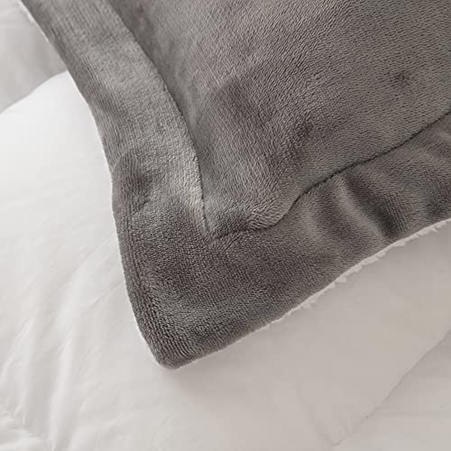 Seward Park Ultra-Soft Sherpa Comforter Set Full/Queen, Soft All Season Down Alternative Bedding Sets Grey 3 Piece (1 Comforter And 2 Pillow Shams) #TOP4