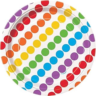 Unique Party 47114 Classic 7" Dessert Plates | Rainbow Design and Theme, Multicolor, 8 Count
