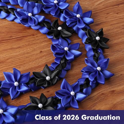 TFTANFAN Graduation Flower Lei Hawaiian Floral Necklace for Graduation Ceremony Graduation money lei Gift for Women Men (Blue and Black) by TFTAFAN - Used condition - Image 5