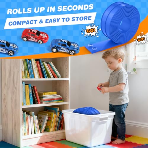 TAEMVV 15 Ft Dual Flexible Race Track for Kids, DIY Ramps Car Track Set Compatible with Hot Wheels 1/64 Diecast Cars, Reinforced Suction Cup for Boys Girls 3+, Solid Blue — view 5