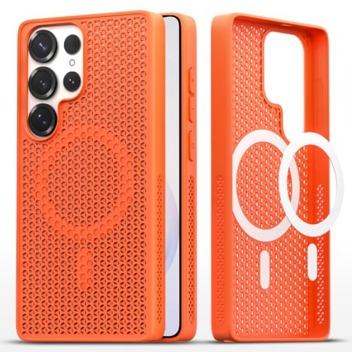Image of Outlouders Back Cover for Samsung S26 Ultra 5G | Honeycomb Cooling Design | Silicone Heat Dissipation | Mag-Safe Compatible | Shockproof Camera Protection Bumper Case (Orange Mag-Safe)