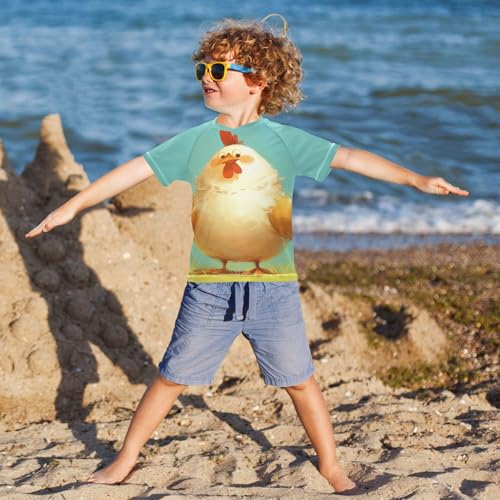 Cartoon Farm Chicken Girls Bathing Suit Sun Protection Football Sports Shirt Swimwear Beach Tops 3T4