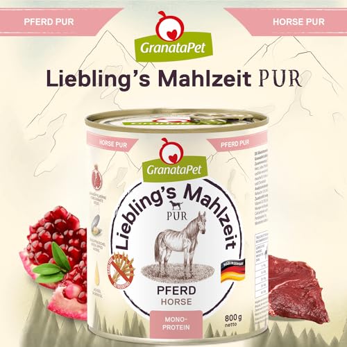 GranataPet Liebling's Mahlzeit Pferd PUR, Nassfutter für Hunde, Hundefutter ohne Getreide & Zuckerzusätze, Alleinfuttermittel mit hohem Fleischanteil & hochwertigen Ölen, 6 x 800 g