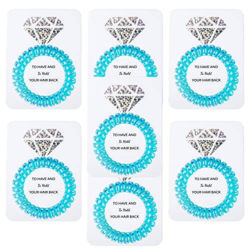 Bachelorette Party Hair Ties with Laser Diamond Card,Bridesmaid Proposal Gifts Set of 7,Spiral Hair Ties Scrunchies,Bridal Shower Wedding Favors Souvenirs Decorations for Guest (Blue)