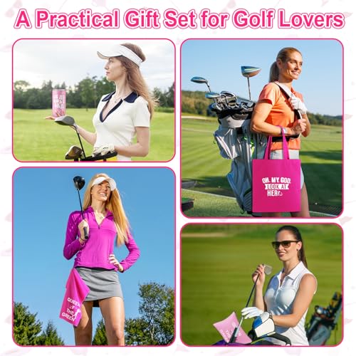 Patelai 4 Pcs Golf Gifts for Women Pink Birthday Gifts 12 oz Stainless Steel Tumbler with Lids Funny Canvas Bag Makeup Bag Velvet Towel, Golf Accessories for Christmas Golfer Player Lover — view 5