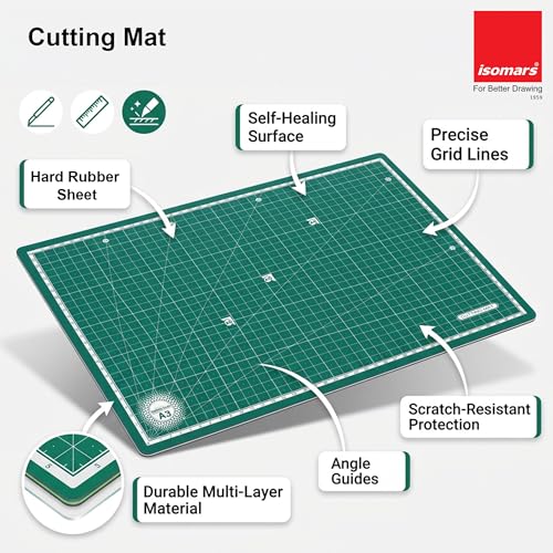 Image of Isomars A3 Self-Healing Cutting Mat with 12 Inch Aluminium Scale & Jumbo Paper Cutter | Precision Cutting Kit for Paper Craft, Artwork, Office, School & DIY Projects