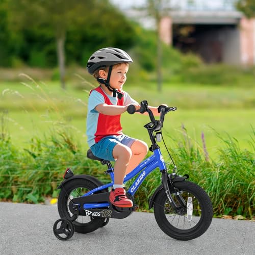 Image of Olakids Kids Bike, 12 14 16 18 Inch Toddlers Bike with Training Wheels Safety Bell Adjustable Seat and Handlebar, Handbrake and Coaster Brake, Children's Bicycle for Boys Girls