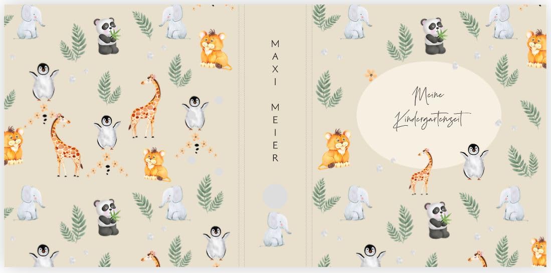 Ringordner | Ordner für Kinder | Wunschtext personalisieren | Tierbabys | Mit Griffloch | für DIN A4 | 7,4 cm breit | Meine Kindergartenzeit | Elefant
