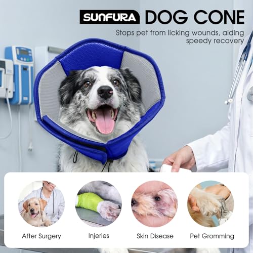 Image of Dog Cone - Soft Cone for Dogs to Stop Licking, Pet E-Collar Alternative After Surgery, Adjustable Pet Recovery Collar for Wound Healing, Blue Small