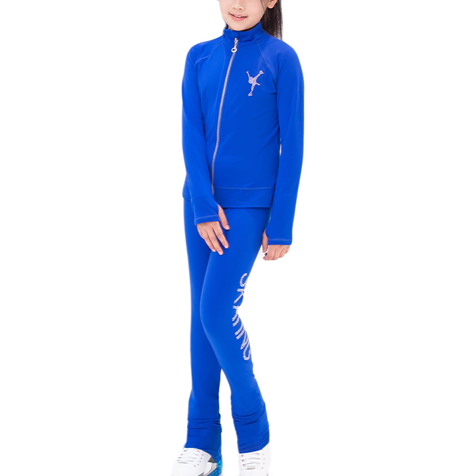 Pantalones de Patinaje Artístico con Chaqueta para Niña Cálido Polainas de Patinaje sobre Hielo Ropa de Entrenamiento(Size:XXL,Color:Azul Real)