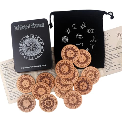 Yongmcxhhj 魔女のルーンセット, 14個 精神的 感情的, 占いツール ウィッチ, 家族団らん友人と冒険瞑想占い学習ガイド読解