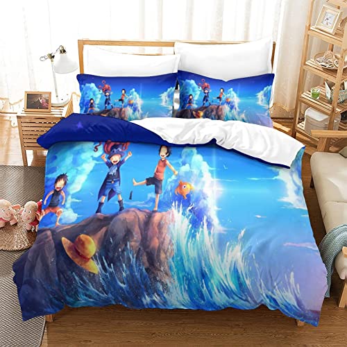 Anime One Piece Impreso en 3D para niños y Adultos Juego de Funda nórdica de Microfibra Suave...