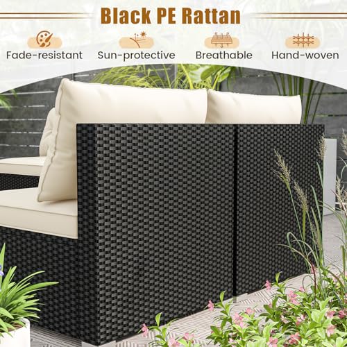 5-Pieces-Patio-Furniture-Set-Outdoor-Sectional-Sofa-with-Tempered-Glass-Coffee-Table-Cushions-Wicker-Patio-Conversation-Set-for-Porch-Deck-Balcony-Poolside-Backyard 5 Pieces Patio Furniture Set Outdoor Sectional Sofa with Tempered Glass Coffee Table Cushions Wicker Patio Conversation Set for Porch Deck Balcony Poolside Backyard