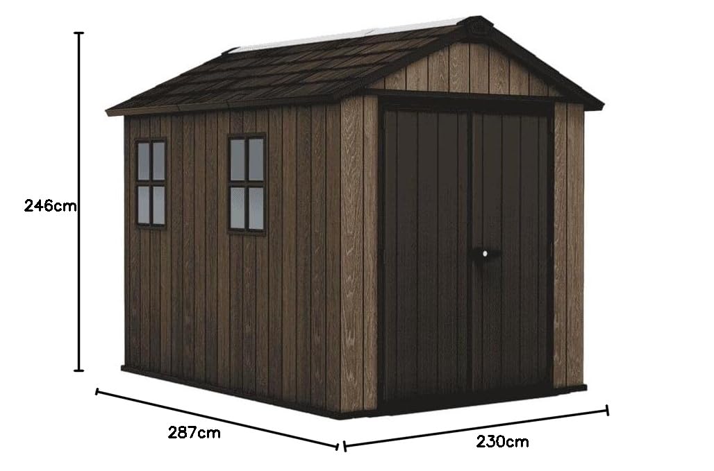 Keter Casetta da Giardino Apex 759/975 Walnut, Effetto Legno Noce Naturale, Porte e Finestre Orientabili, 5,2 m², 230x287x246H cm