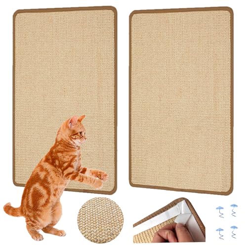 2 alfombrillas rascadoras para gatos de 60 cm x 40 cm, alfombrilla rascadora de sisal natural para gatos con cinta adhesiva de gancho para el suelo, alfombrillas para gatos de interior, garras para