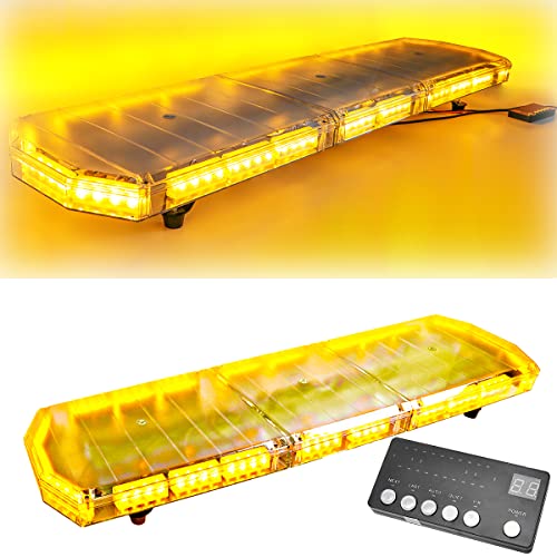 V-SEK 48’’ Amber Traffic Advisor Light Bar 88 LED Waterproof Strobe Lights Led Safety Emergency Hazard Warning Strobe Roof Top Flashing Light Bar for Tow Truck Construction Vehicle (Yellow,DC 12-24V)
