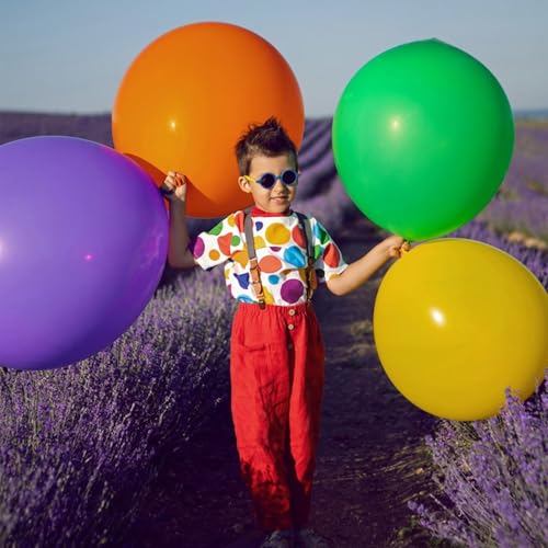 Image of Assorted Rainbow Balloons 10 Pack 36 inch Round Bright Latex Balloons Assorted Colors for Birthday Baby Shower Wedding Party Birthday Decorations Supplies Arch Garland