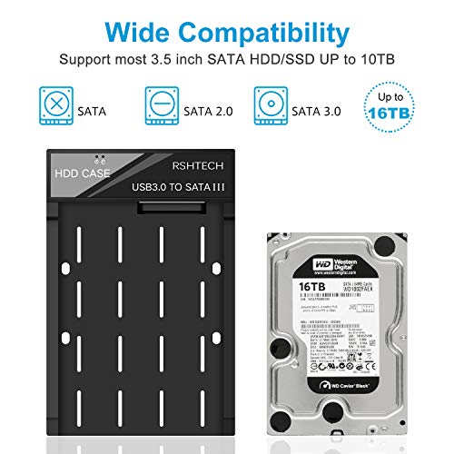 RSHTECH USB 3.0 SATA Festplattengehäuse für 3,5''/2,5'' SSD & HDD Externe HDD Gehäuse Festplatten Gehäuse mit USB 3.0 Kabel unterstützt bis zu 6 Gbps & 16TB Laufwerke mit 12V 2A Netzteil, RSH-319 – Bild 5