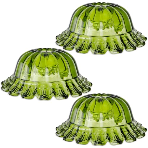 Image of 3 Pack Green Glass Lamp Shade Replacement, 7.87 inch Vintage Flower Art Blown Glass Lampshades E26 Base 1.65 inch Top Flower Shape Light Covers for Pendant Light, Wall Sconce, Floor, Table Lamps