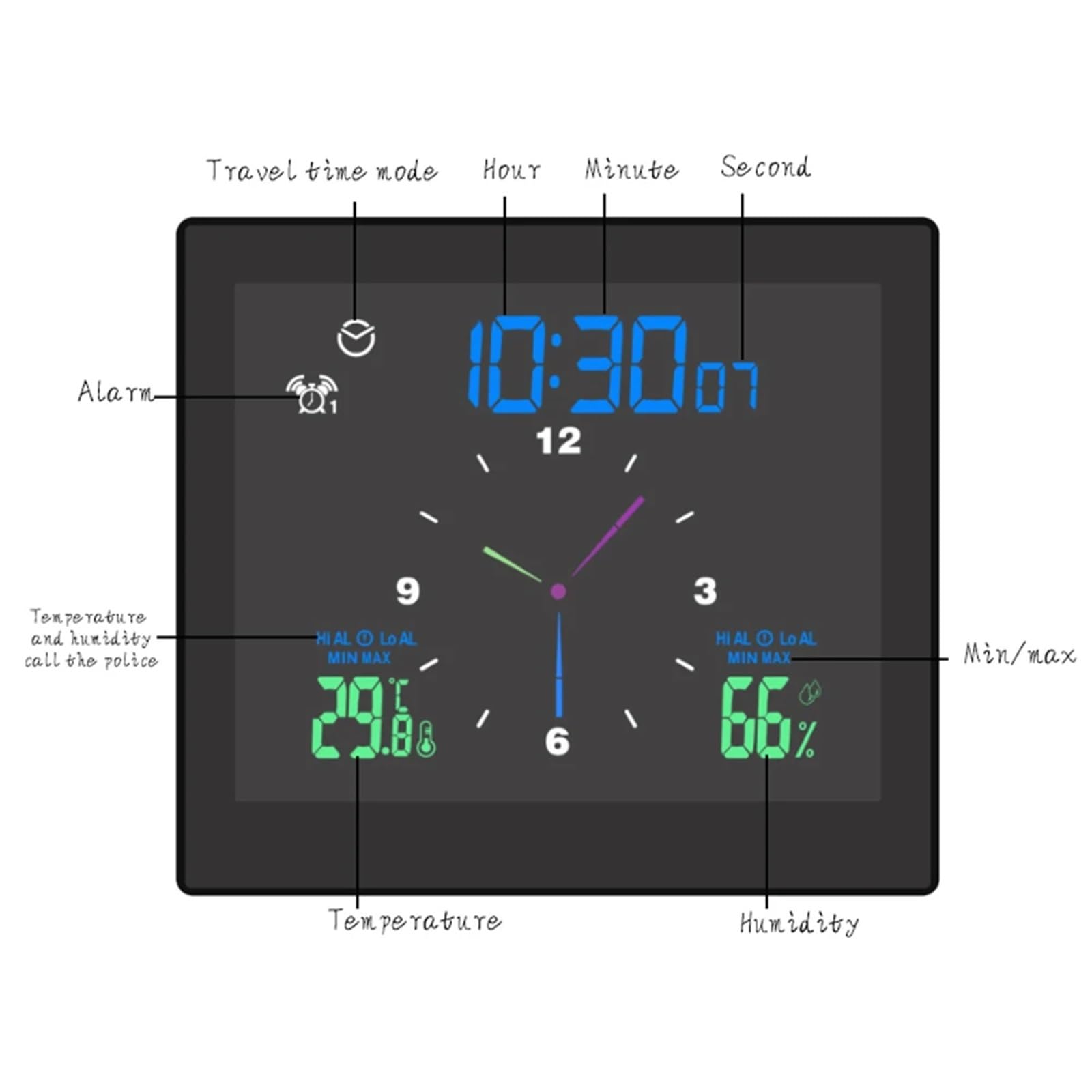 Stacja pogodowa, 5-calowa cyfrowa stacja pogodowa, elektroniczny termometr IP65, wodoodporny miernik temperatury i wilgotności, monitor zegar domowy, 46023