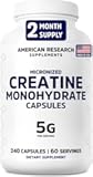 Creatine Monohydrate Capsules 5G | 60 Servings | Vegan | 4 Caps per Serving | Micronized Creatine Pills 5000mg | 240 Capsules | Creatine Pills for Men & Women | 2 Months Supply | Made Without Fillers