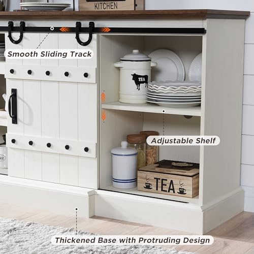 OKD-75-Sideboard-Buffet-Cabinet-with-Storage-Farmhouse-TV-Stand-wSliding-Barn-Door-Rustic-Long-Coffee-Bar-Large-Buffet-Table-for-Dining-Room-Kitchen-and-Living-Room-Antique-White OKD 75 Sideboard Buffet Cabinet with Storage Farmhouse TV Stand wSliding Barn Door Rustic Long Coffee Bar Large Buffet Table for Dining Room Kitchen and Living Room Antique White