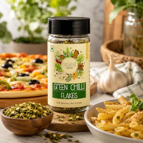 Image of Rasatva Green Chilli Flakes | 30g Pack Of 3 | Hot & Spicy Pizza Pasta Seasoning | Natural Dry Green Chilli Flakes | No Additives, Preservatives & Colours | Seasoning for Pizza, Pasta, Garlic Bread