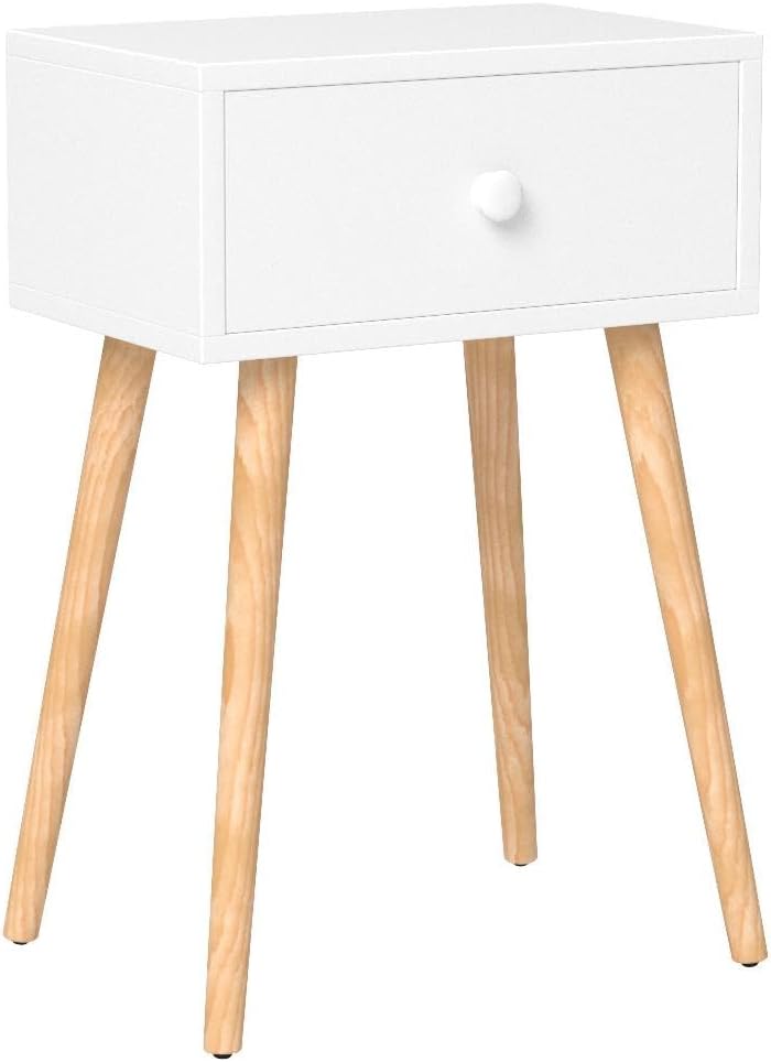JAXPETY Set of 2 Modern Wood Nightstand, Bedside Table with Drawer, Night Stand, End Table with Solid Wood Legs for Bedroom Home Furniture, White