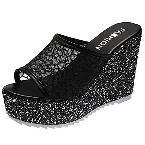 ZiSUGP Platform Slides For Women Gray Sandals Women Heels For Women Dressy Flip Flop Women High Heels For Teenagers(Black,Size8)